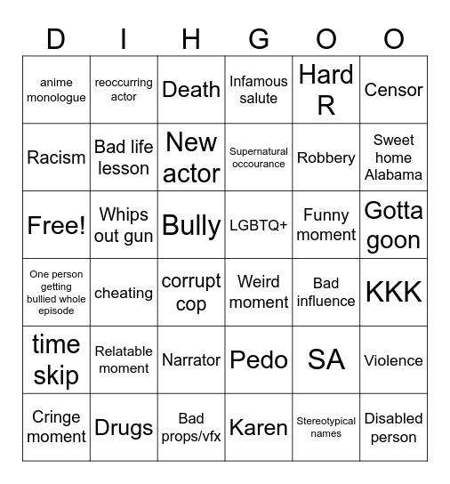 Tommorow teachings bingo Card