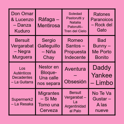 Bingo Musical Bingo Card