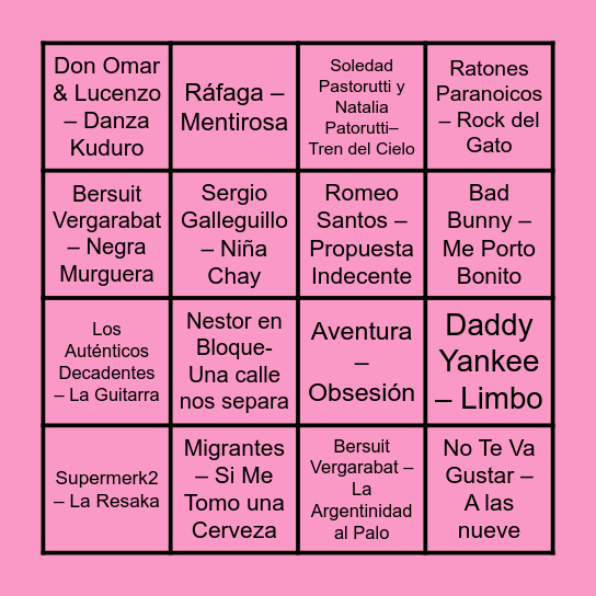 Bingo Musical Bingo Card