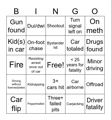 Police Chase Bingo Card