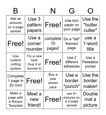 FALL SCRAPBOOKING BINGO Card