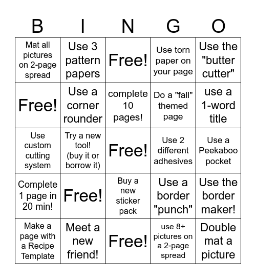 FALL SCRAPBOOKING BINGO Card