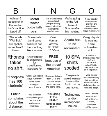 Region 21 Fall Meeting Bingo Card