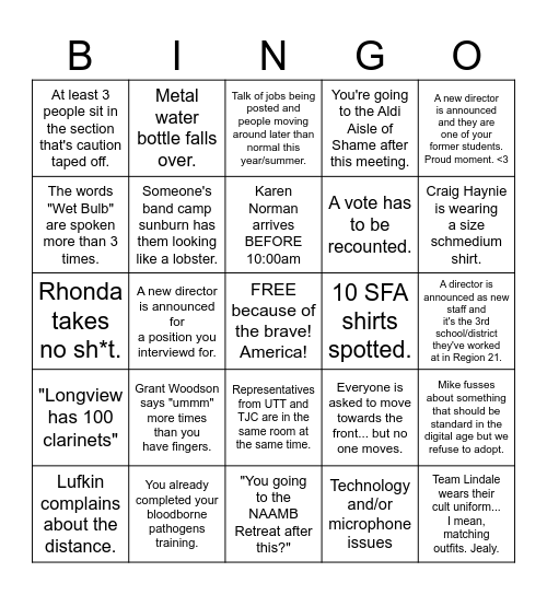 Region 21 Fall Meeting Bingo Card