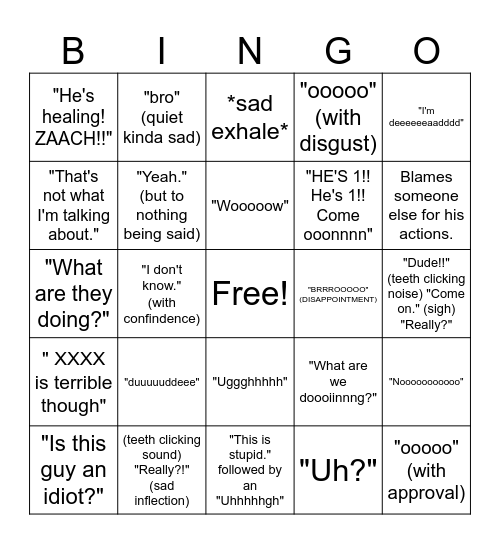 Jame (There is only one of him) Bingo Card