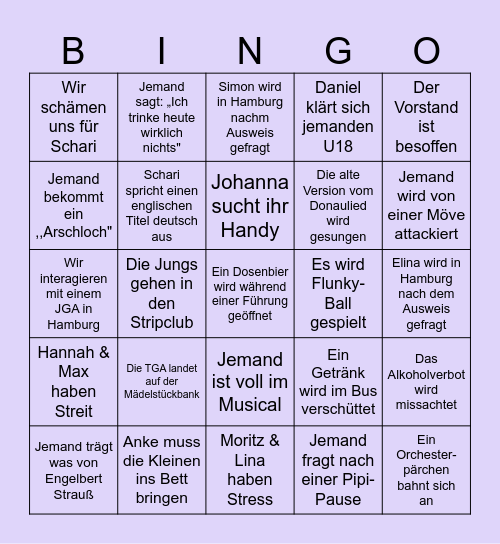 Orchesterfahrt 2026 Bingo Card