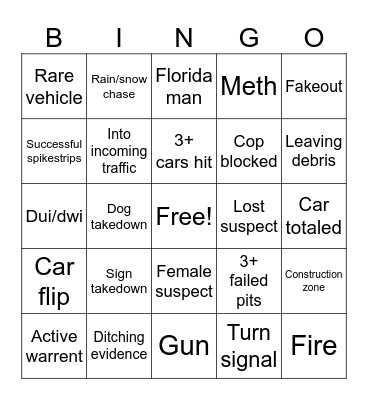 Police Chase Bingo 2 Bingo Card
