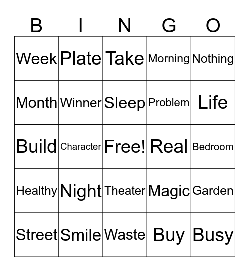 English Day - Grade 6 Bingo Card