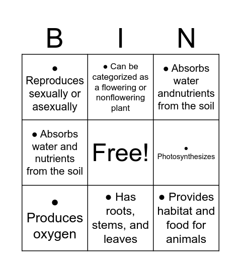 PLANT Bingo Card
