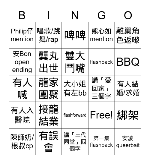 愛回家大結局BINGO Card