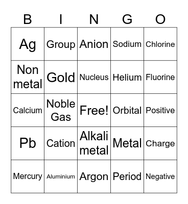 Periodic Table Bingo Card