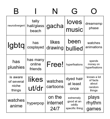 wierd kid bingo Card