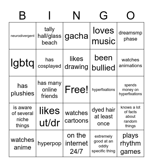 wierd kid bingo Card