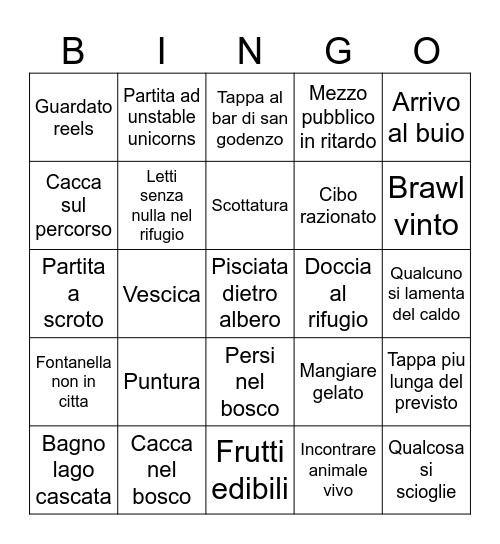 Trekking via dante Bingo Card