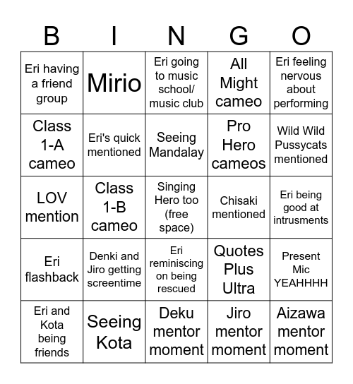 I am a Hero too Episode Bingo Card