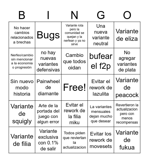 update slop skullgirls mobile Bingo Card