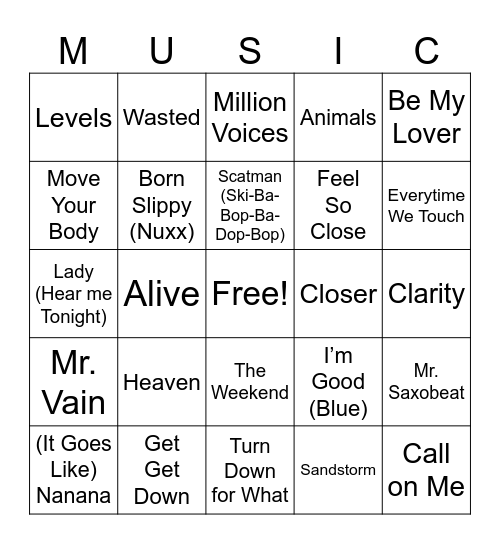 EDM Bingo Card