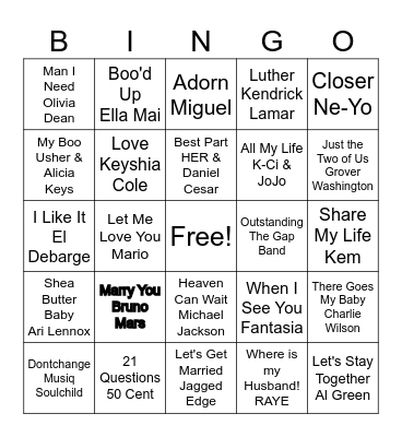 Wedding Music Bingo Card
