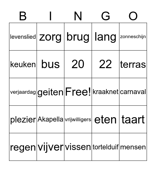 Akapella verhalen Bingo Card