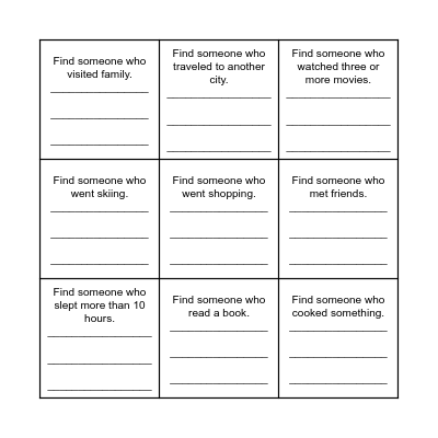 Winter Holiday Bingo! Bingo Card