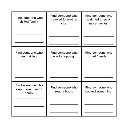 Winter Holiday Bingo! Bingo Card