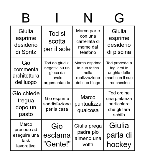 Umbreggiando Bingo Card