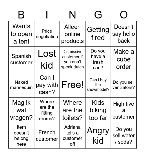 Saturday Bingo Card