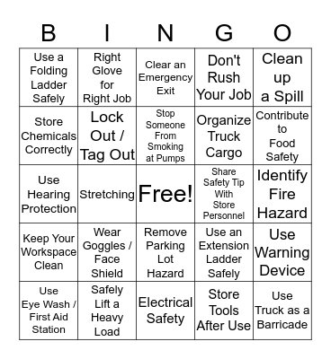 SAFETY ACES Bingo Card