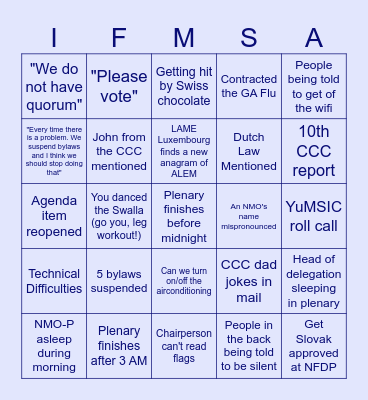 IFMSA Plenary Bingo Card