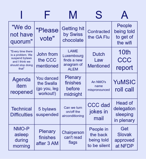 IFMSA Plenary Bingo Card