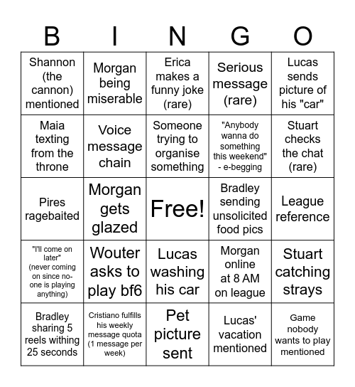 weekend classic Bingo Card