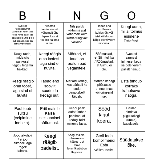 Estafest 2026 Bingo Card