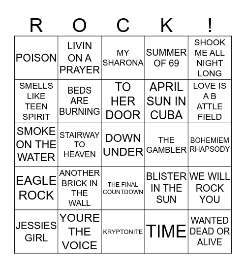 BEST OF ROCK 1 Bingo Card