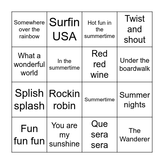 Musical bingo Card