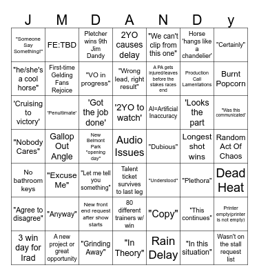 Jim Dandy Weekend BINGO Card