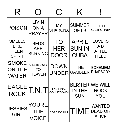 BEST OF ROCK 2 Bingo Card