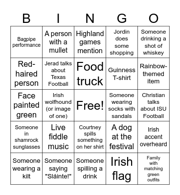 Irish Fest 2026 Bingo Card