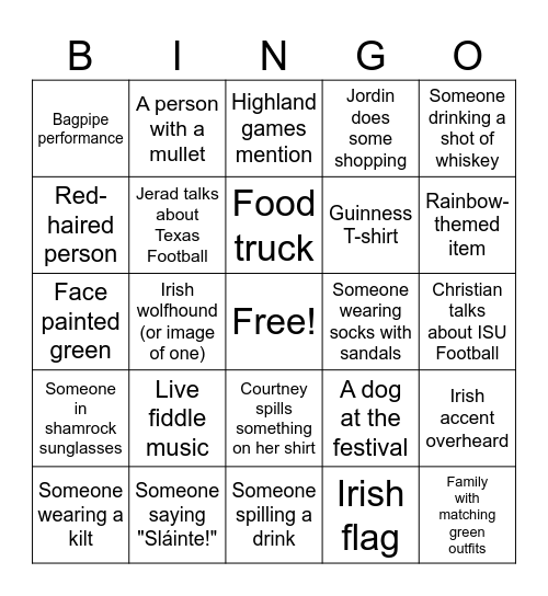 Irish Fest 2026 Bingo Card