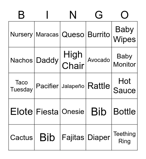 TACO' BOUT BABY BINGO Card