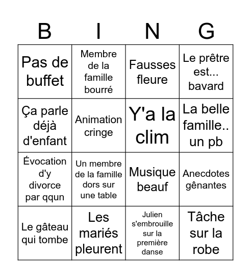 Mariage Julien et Audrey Bingo Card