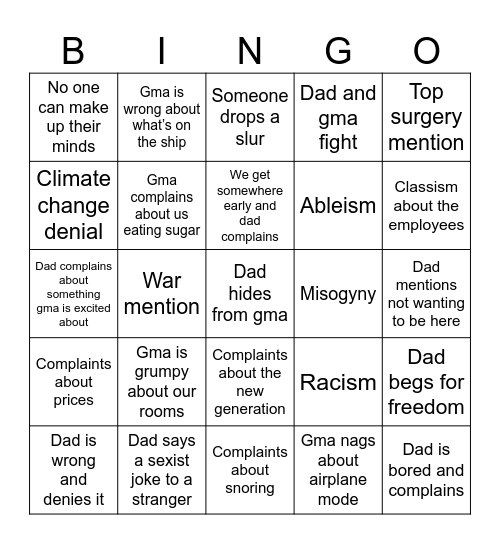 Bigot Bingo 8/1 Bingo Card
