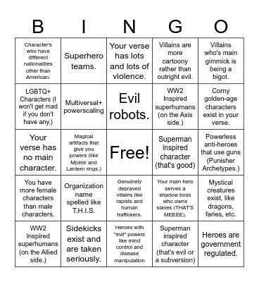 Ragdoll's Superhero Verse Bingo! Bingo Card
