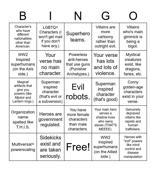 Ragdoll's Superhero Verse Bingo! Bingo Card