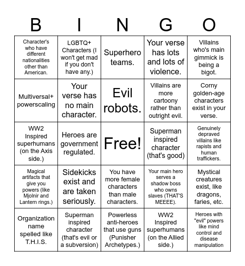 Ragdoll's Superhero Verse Bingo! Bingo Card