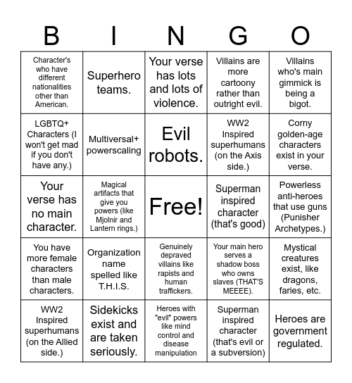 Ragdoll's Superhero Verse Bingo! Bingo Card