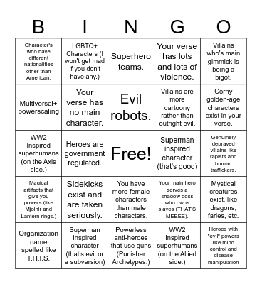 Ragdoll's Superhero Verse Bingo! Bingo Card