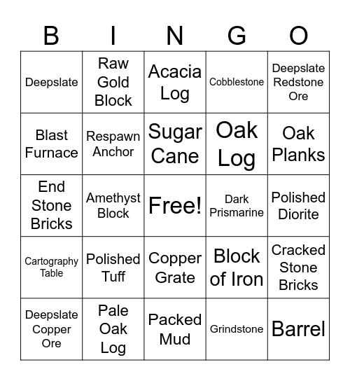 Block Hunt! Bingo Card