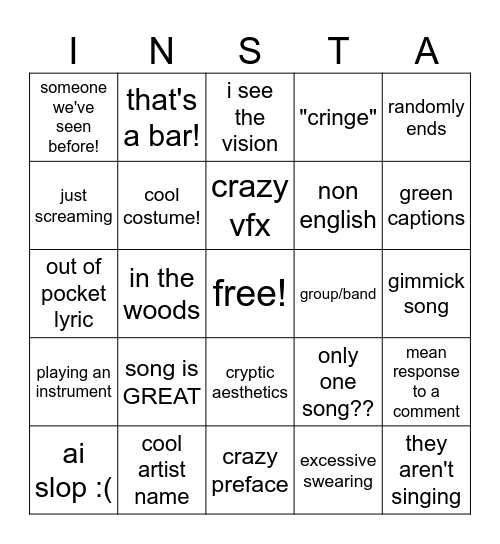 IG MUSIC BINGO! Bingo Card
