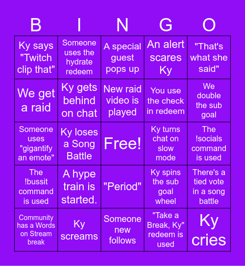 Kyinreallife's Partner 12 Hour Celebration Bingo Card