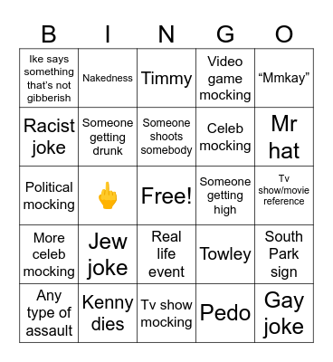 South Park bingo sheet Bingo Card